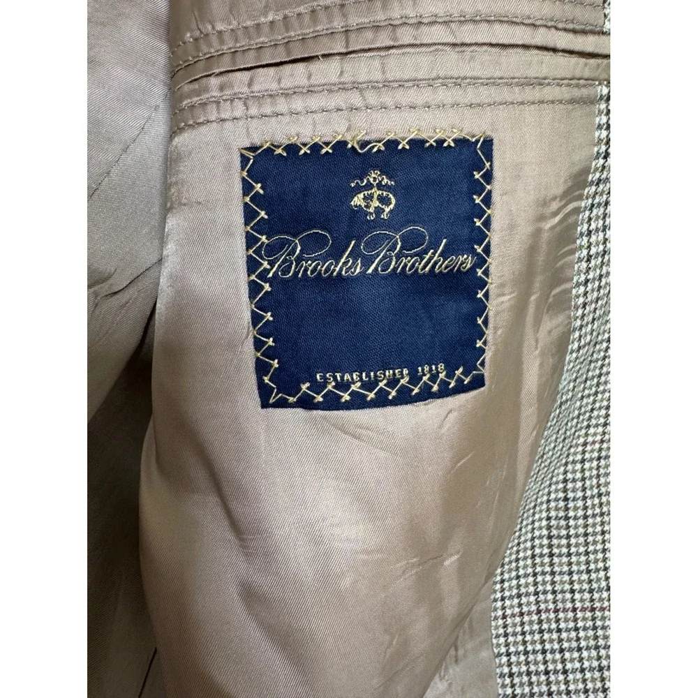 Brooks Brothers 40R Sport Coat Mens Tan Check 100% Wool Blazer Made in USA